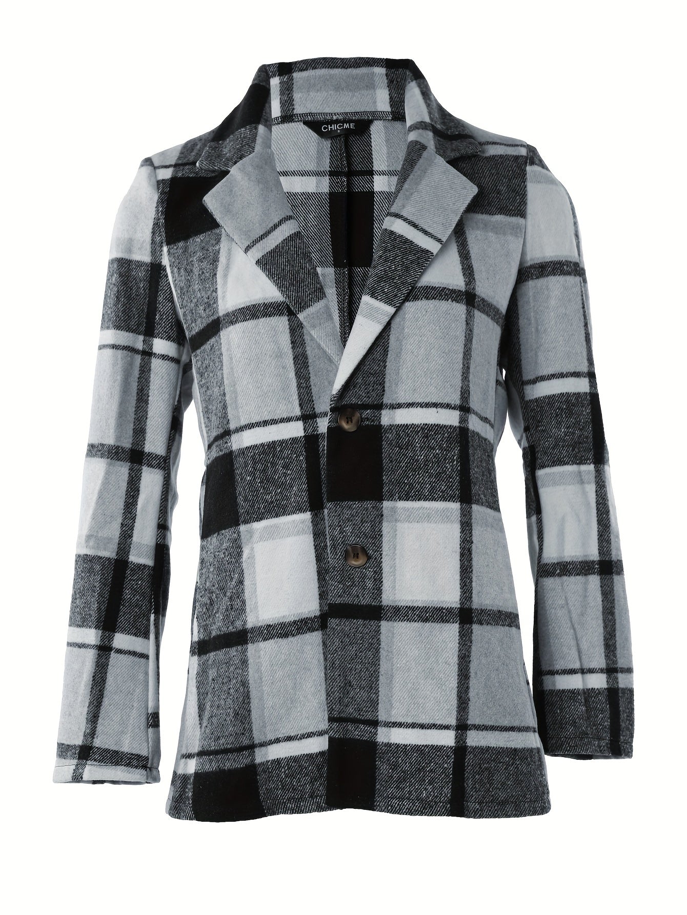Plaid Button Down Long Sleeve Lapel Coat, Fashion Winter Blazer, Women's Clothing -