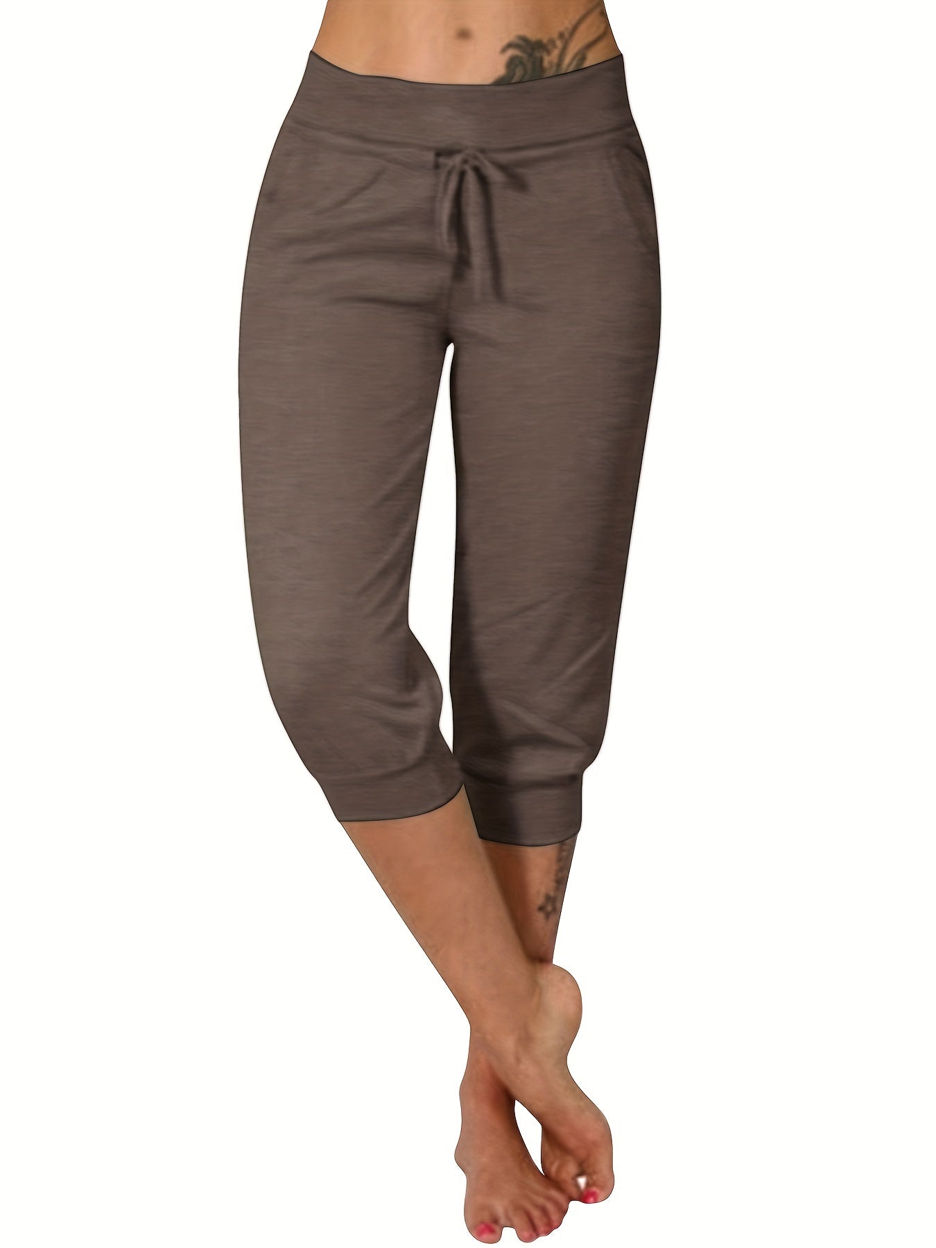 Women'S High-Waist Drawstring Side Pants - Stretchy Polyester Blend, Solid Color Black, Comfortable Casual Style for All Seasons, Everyday Comfort Wear | Highwaist Trousers | Tailored Fit -