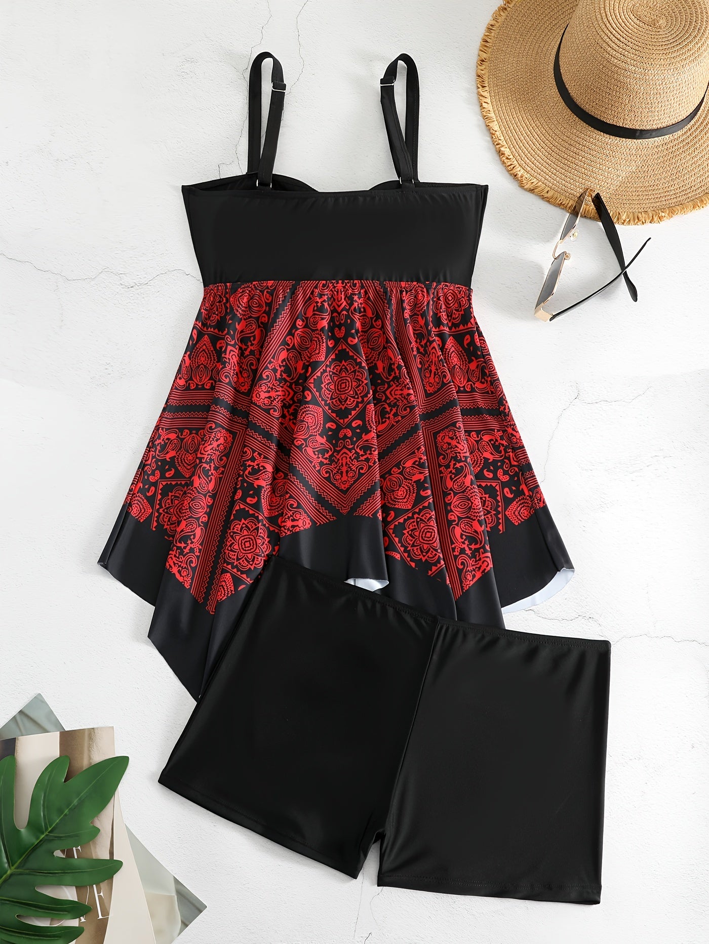 Plus Size Women's Printed One-Piece Swimsuit, Sexy Print Swimwear -