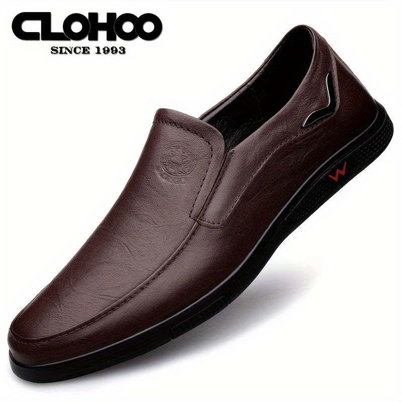 Step into comfort and safety with these men's genuine leather slip-on, slip-resistant shoes! -