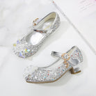Girls' Elsa Princess High Heel Pumps - Sparkling Glitter Block Heel Shoes with Floral Embellishments, Lightweight Faux Cover for Spring & Fall, Weddings, Parties, Casual Wear, Shoes for Girls, Wedding Guest Shoes, Elegant Sho -