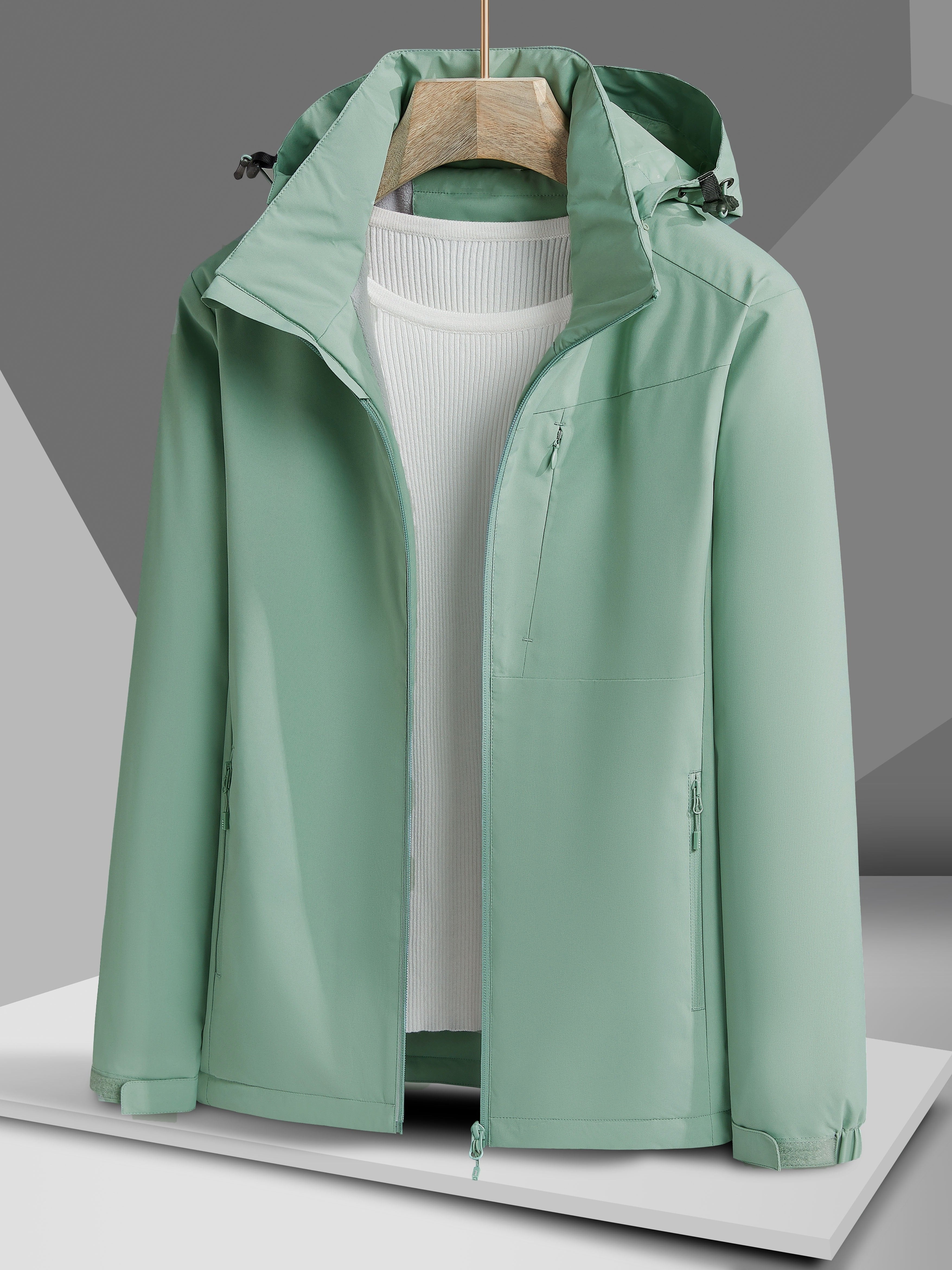 Women's Autumn and Winter Outdoor Sports Casual Warm Fleece Lined Windproof Stand Collar Jacket -