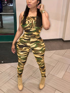 Sleeveless Leopard Print Sexy Jumpsuit, Skinny Camouflage Knitted Jumpsuit, Women's Clothing -