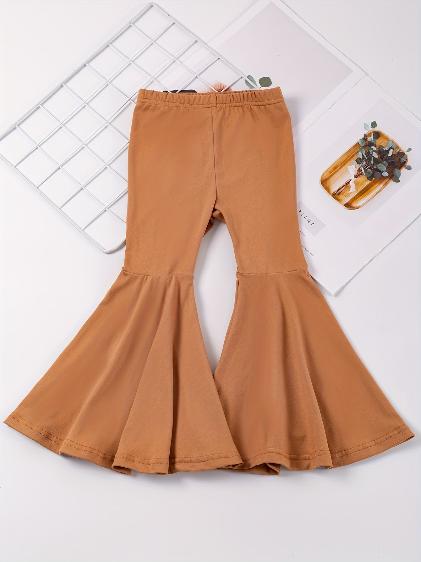 Girls' High-Waisted Flared Pants - Stretchy Bell-Bottoms, Non-Belted Waist, for Dance, Everyday & Formal Events - Spring/Fall Pants for Girls - Easy-Care Outfit, Dance Attire, Non belted Design, Comfortable Fit, Perfect for O -