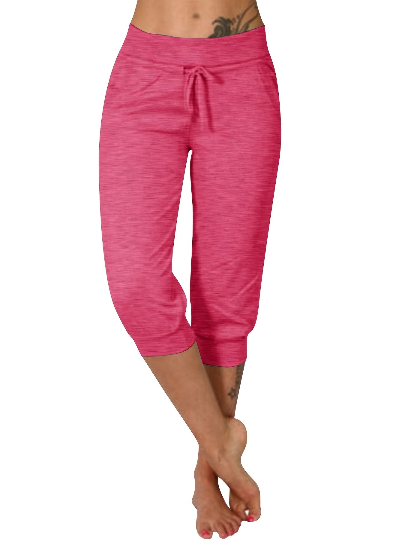 Women'S High-Waist Drawstring Side Pants - Stretchy Polyester Blend, Solid Color Black, Comfortable Casual Style for All Seasons, Everyday Comfort Wear | Highwaist Trousers | Tailored Fit -