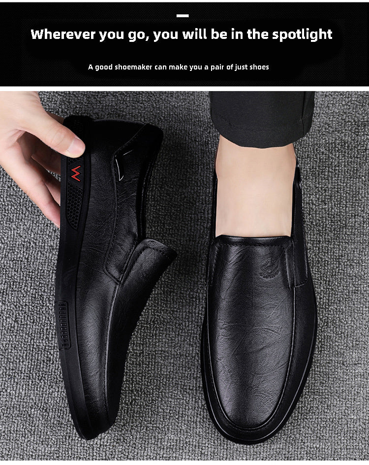 Step into comfort and safety with these men's genuine leather slip-on, slip-resistant shoes! -