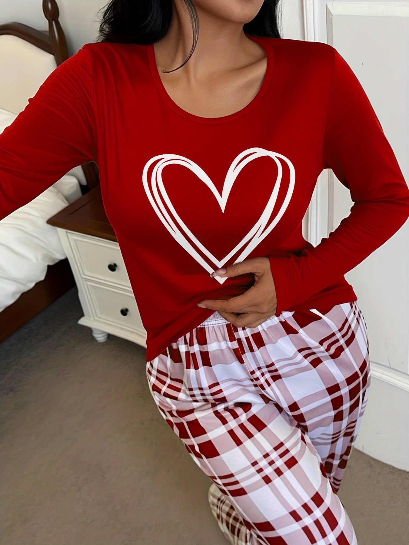 Ladies' Heart Print Pajama Set -