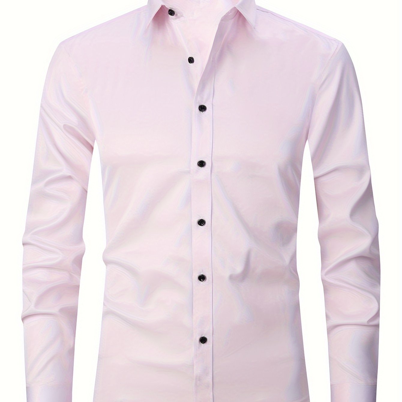 Men'S Slim-Fit Stretch Formal Shirt, Light Business Lapel Long Sleeve Shirt, Men'S Business Shirt Wrinkle-Resistant and Durable Solid Color Formal Long Sleeve Shirt with Buttons and Pockets Suitable for Work, Commuting, Datin -