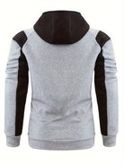 Men's Casual Color Block Zip Up Jacket With Hood - Varsity Style - Soft Fleece Lining - Perfect for Fall/Winter - Ideal Gift for Teenagers & Young Adults -