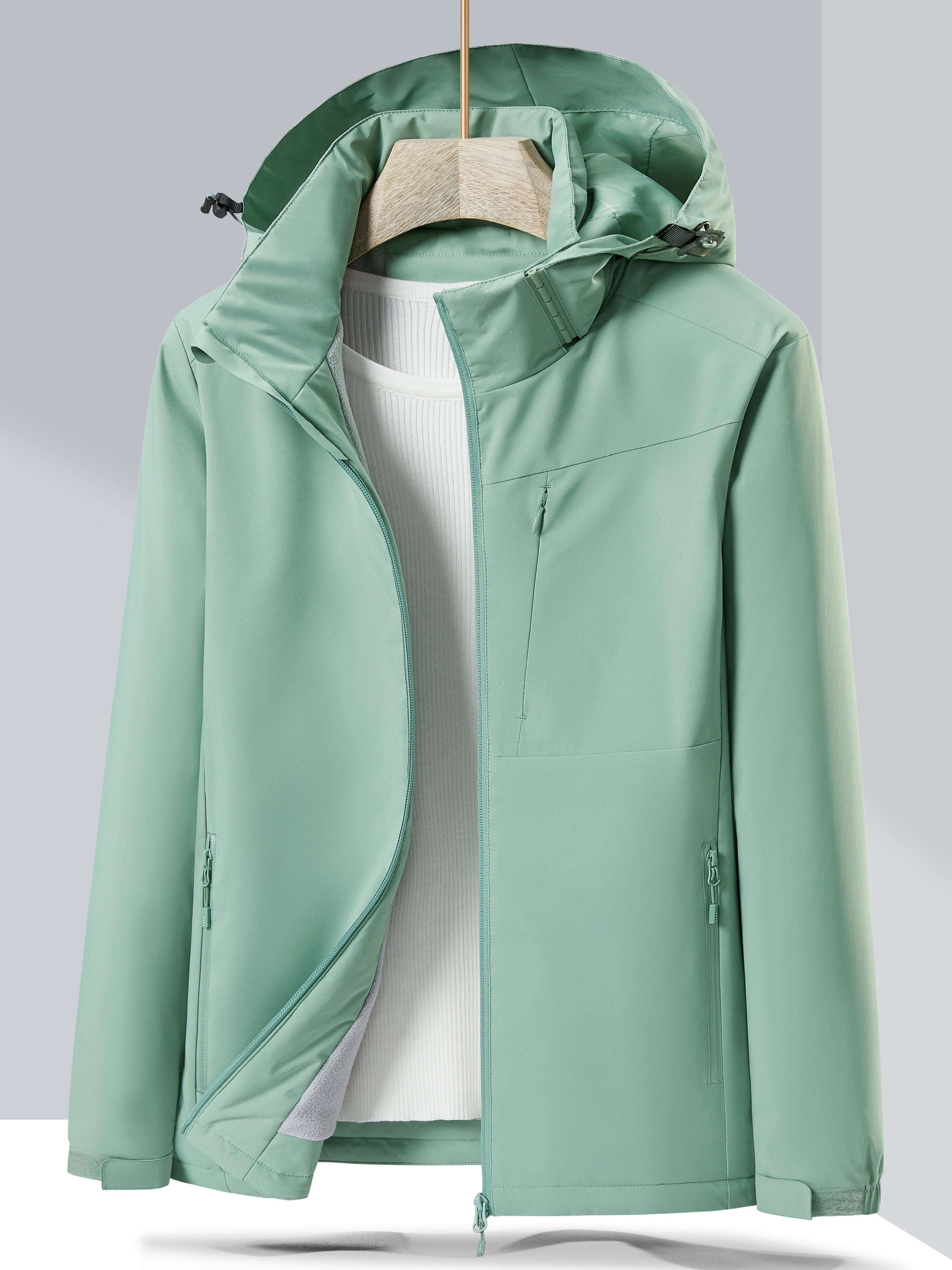 Women's Autumn and Winter Outdoor Sports Casual Warm Fleece Lined Windproof Stand Collar Jacket -