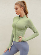 Women's Activewear: Solid Color Full Zipper Jacket With Turtle Neck, Long Sleeve & Thumb Hole For Fitness & Sports -