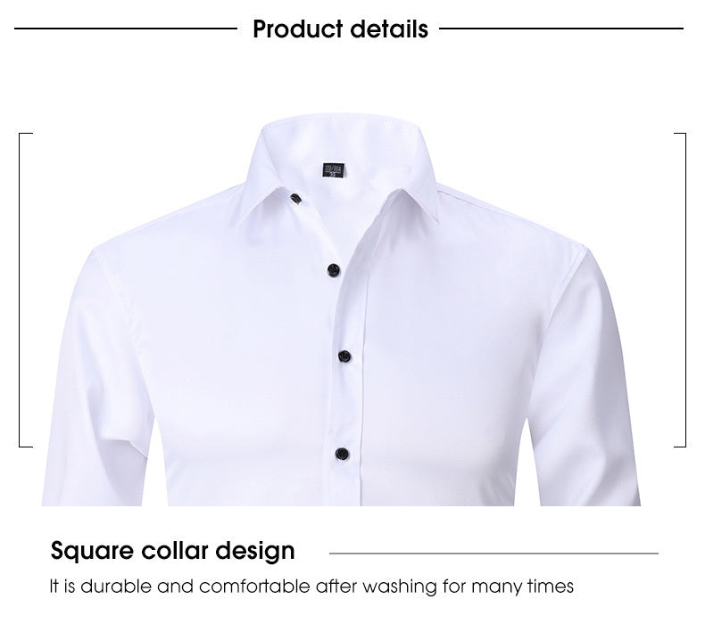 Men'S Slim-Fit Stretch Formal Shirt, Light Business Lapel Long Sleeve Shirt, Men'S Business Shirt Wrinkle-Resistant and Durable Solid Color Formal Long Sleeve Shirt with Buttons and Pockets Suitable for Work, Commuting, Datin -