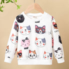 HWMFSNHFZ Girls' Lightweight Long Sleeve Cartoon Cat Print Sweatshirt - Soft Pink Crew Neck Casual Pullover for Spring & Fall, All-Season Comfort, Cute Sweaters -