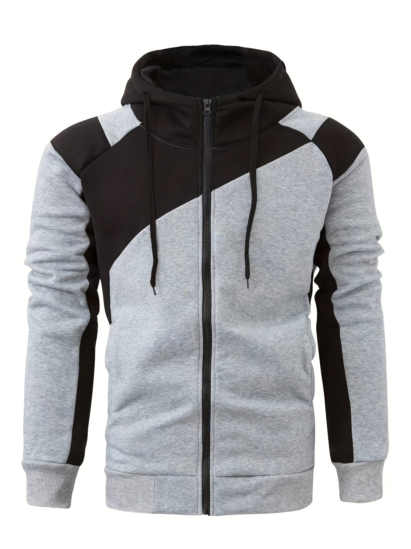 Men's Casual Color Block Zip Up Jacket With Hood - Varsity Style - Soft Fleece Lining - Perfect for Fall/Winter - Ideal Gift for Teenagers & Young Adults -