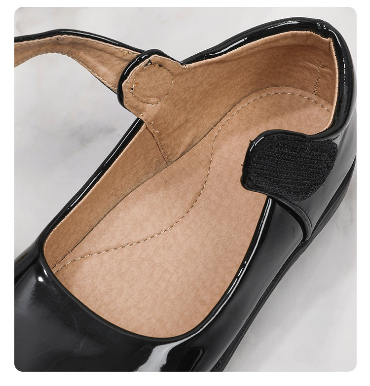Girls' Black Mary Jane Shoes with Bow Detail - Non-Slip Synthetic Faux, Ideal for Performances & School Uniforms -