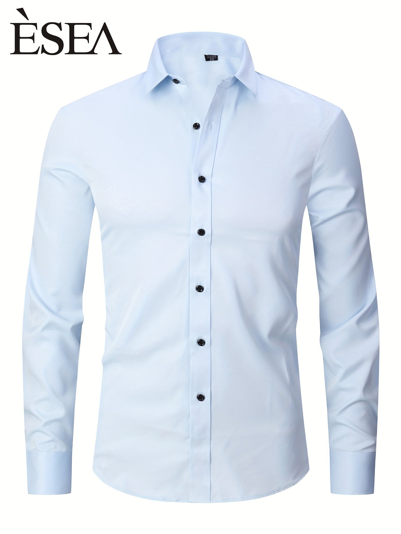 Men'S Slim-Fit Stretch Formal Shirt, Light Business Lapel Long Sleeve Shirt, Men'S Business Shirt Wrinkle-Resistant and Durable Solid Color Formal Long Sleeve Shirt with Buttons and Pockets Suitable for Work, Commuting, Datin -