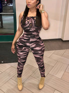 Sleeveless Leopard Print Sexy Jumpsuit, Skinny Camouflage Knitted Jumpsuit, Women's Clothing -