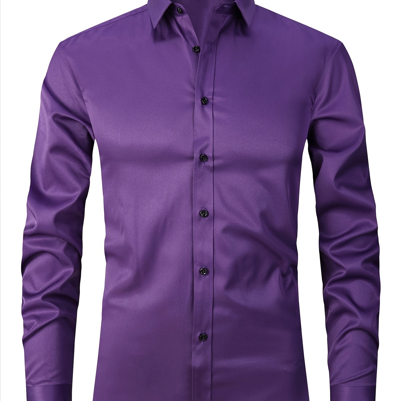 Men'S Slim-Fit Stretch Formal Shirt, Light Business Lapel Long Sleeve Shirt, Men'S Business Shirt Wrinkle-Resistant and Durable Solid Color Formal Long Sleeve Shirt with Buttons and Pockets Suitable for Work, Commuting, Datin -