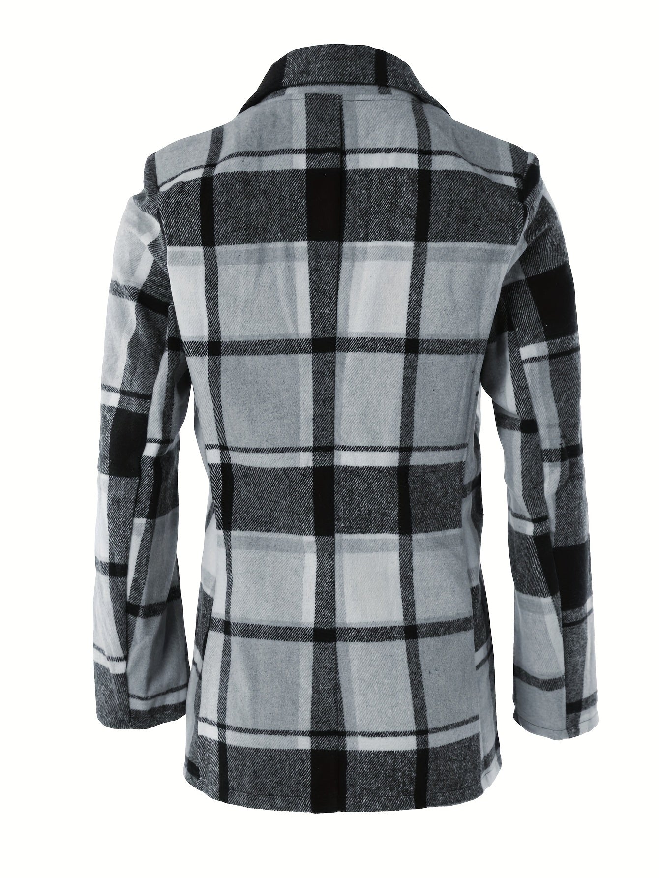 Plaid Button Down Long Sleeve Lapel Coat, Fashion Winter Blazer, Women's Clothing -