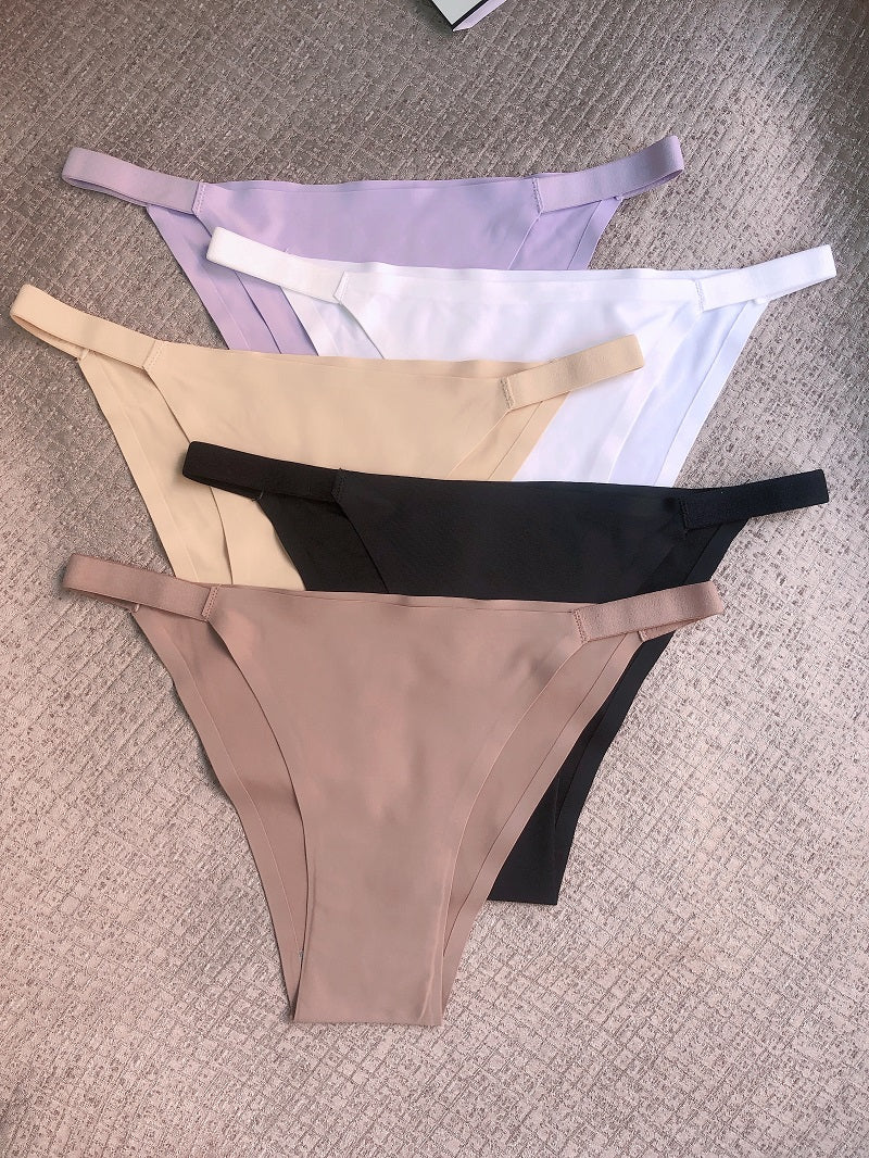 5pcs Seamless Women's Bikini Panties - Comfortable, Stretchy Nylon/Elastane Blend, Low-Rise, Solid Color in Casual to Yoga Fitness Wear, Breathable & Soft -