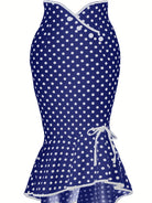 Polka Dot Bodycon Button Lace Up Skirts, Sexy Mature Fishtail Party Skirts, Women's Clothing -