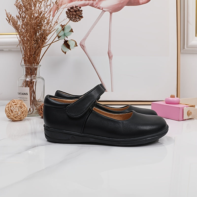 Girls' Black Mary Jane Shoes with Bow Detail - Non-Slip Synthetic Faux, Ideal for Performances & School Uniforms -