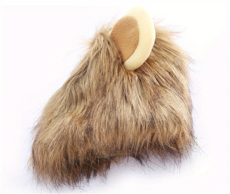 1pc Adjustable Lion Mane Wig Cap for Puppies & Kittens - Cozy Polyester Pet Headgear with Ears - Ideal for Autumn & Winter Photo Shoots, Christmas & New Year Decorations - For Pet Owners - Fun & Festive Pet Accessory - Perfec -