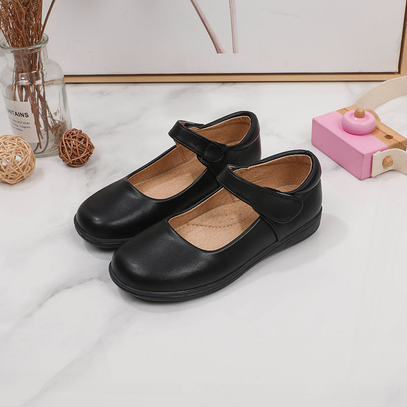 Girls' Black Mary Jane Shoes with Bow Detail - Non-Slip Synthetic Faux, Ideal for Performances & School Uniforms -