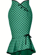 Polka Dot Bodycon Button Lace Up Skirts, Sexy Mature Fishtail Party Skirts, Women's Clothing -
