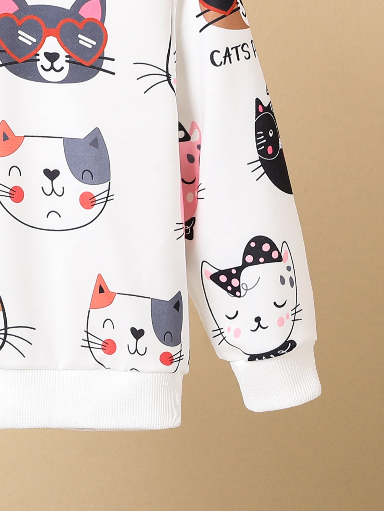 HWMFSNHFZ Girls' Lightweight Long Sleeve Cartoon Cat Print Sweatshirt - Soft Pink Crew Neck Casual Pullover for Spring & Fall, All-Season Comfort, Cute Sweaters -