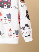 HWMFSNHFZ Girls' Lightweight Long Sleeve Cartoon Cat Print Sweatshirt - Soft Pink Crew Neck Casual Pullover for Spring & Fall, All-Season Comfort, Cute Sweaters -