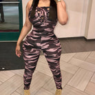 Sleeveless Leopard Print Sexy Jumpsuit, Skinny Camouflage Knitted Jumpsuit, Women's Clothing -