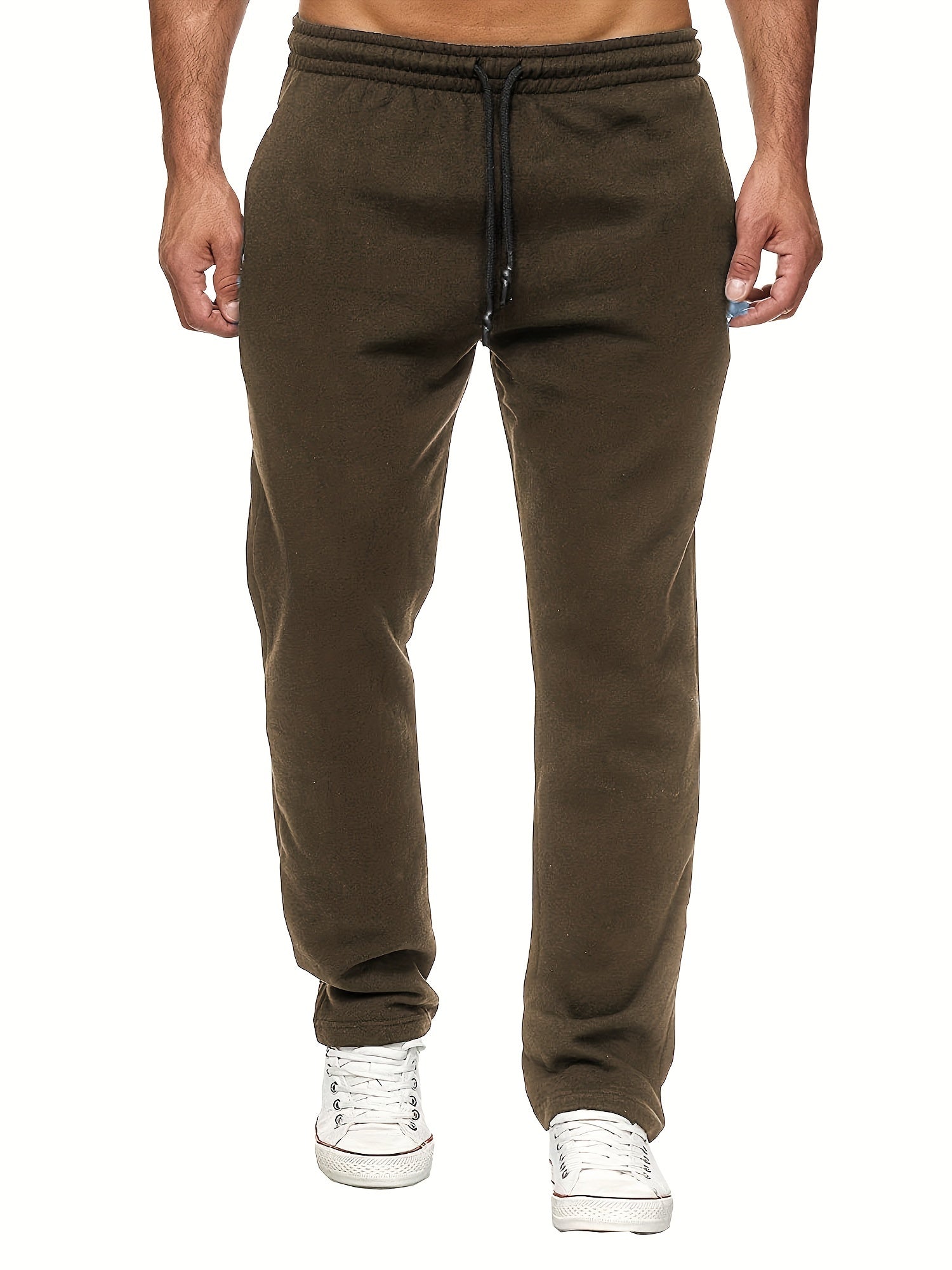 Stay comfy and warm in these men's solid color fleece-lined joggers! -