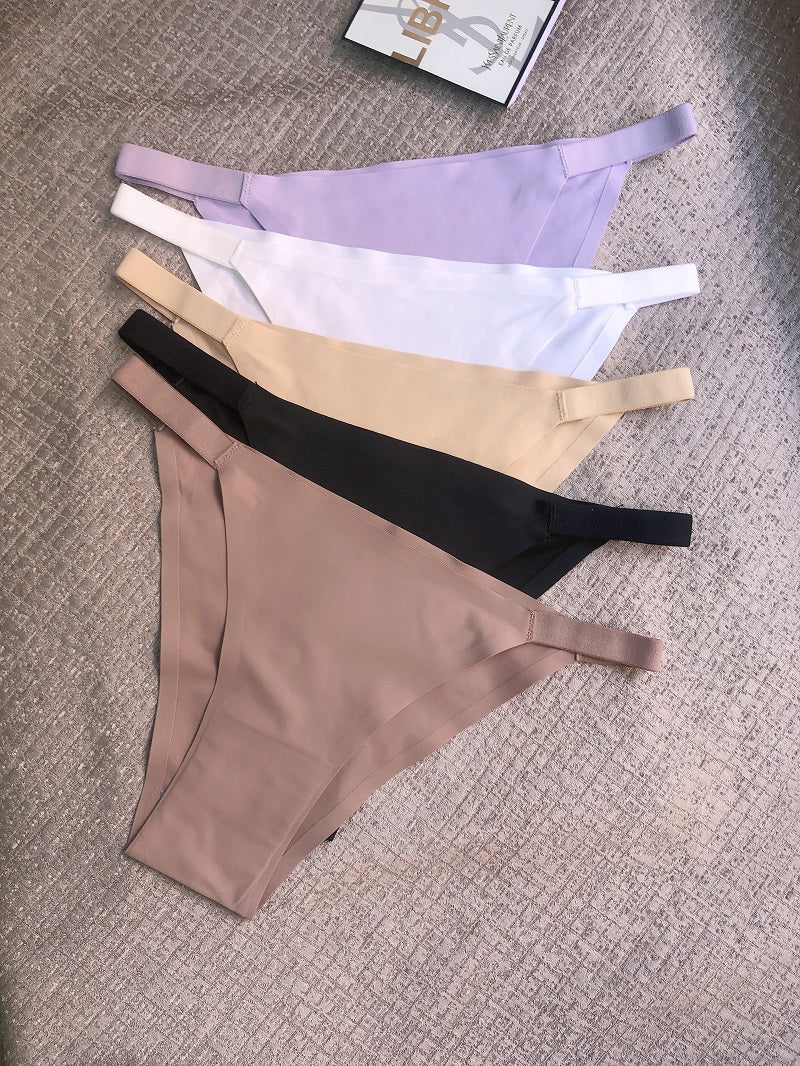 5pcs Seamless Women's Bikini Panties - Comfortable, Stretchy Nylon/Elastane Blend, Low-Rise, Solid Color in Casual to Yoga Fitness Wear, Breathable & Soft -