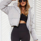 Women's Stylish Black Hooded Puffer Jacket - Casual Short Warm Outerwear with Drawstring Design, Long Sleeves, and Button-Up Front for Winter Comfort, Winter Jacket -