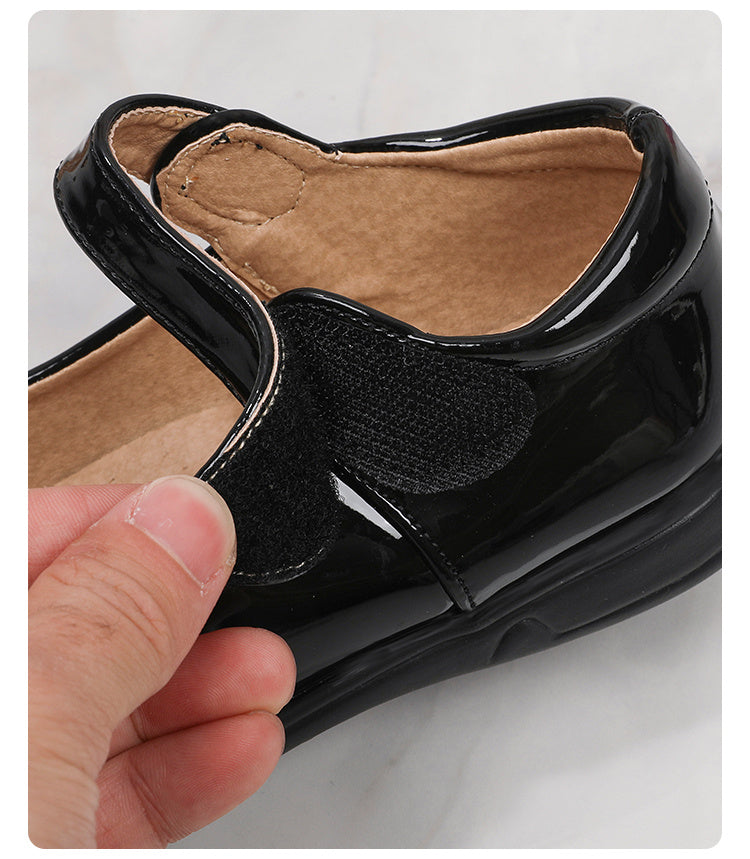 Girls' Black Mary Jane Shoes with Bow Detail - Non-Slip Synthetic Faux, Ideal for Performances & School Uniforms -