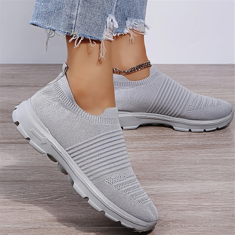 Women's Knit Soft Sole Breathable Mesh Sneakers, Solid Color Slip On Shoes, Women's Footwear -