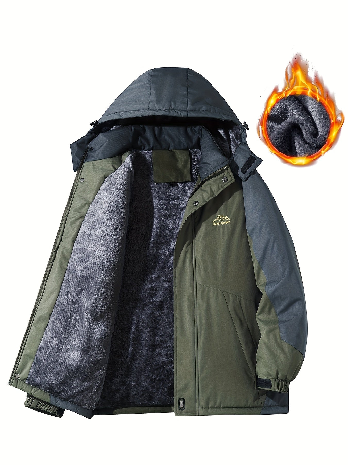 Men'S Casual Color Block Thick Hooded Jacket, Windproof Single-Layer Fleece Jacket for Fall Winter Jacket Gifts -