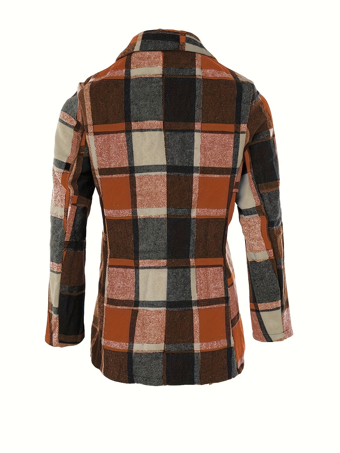 Plaid Button Down Long Sleeve Lapel Coat, Fashion Winter Blazer, Women's Clothing -