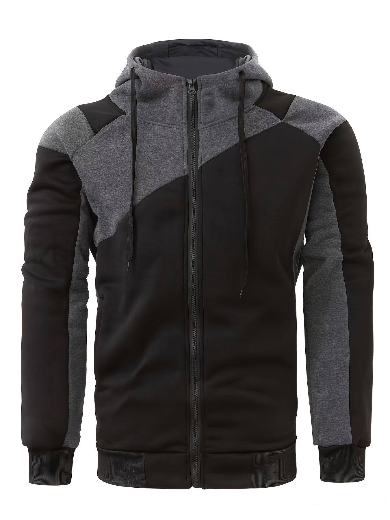 Men's Casual Color Block Zip Up Jacket With Hood - Varsity Style - Soft Fleece Lining - Perfect for Fall/Winter - Ideal Gift for Teenagers & Young Adults -