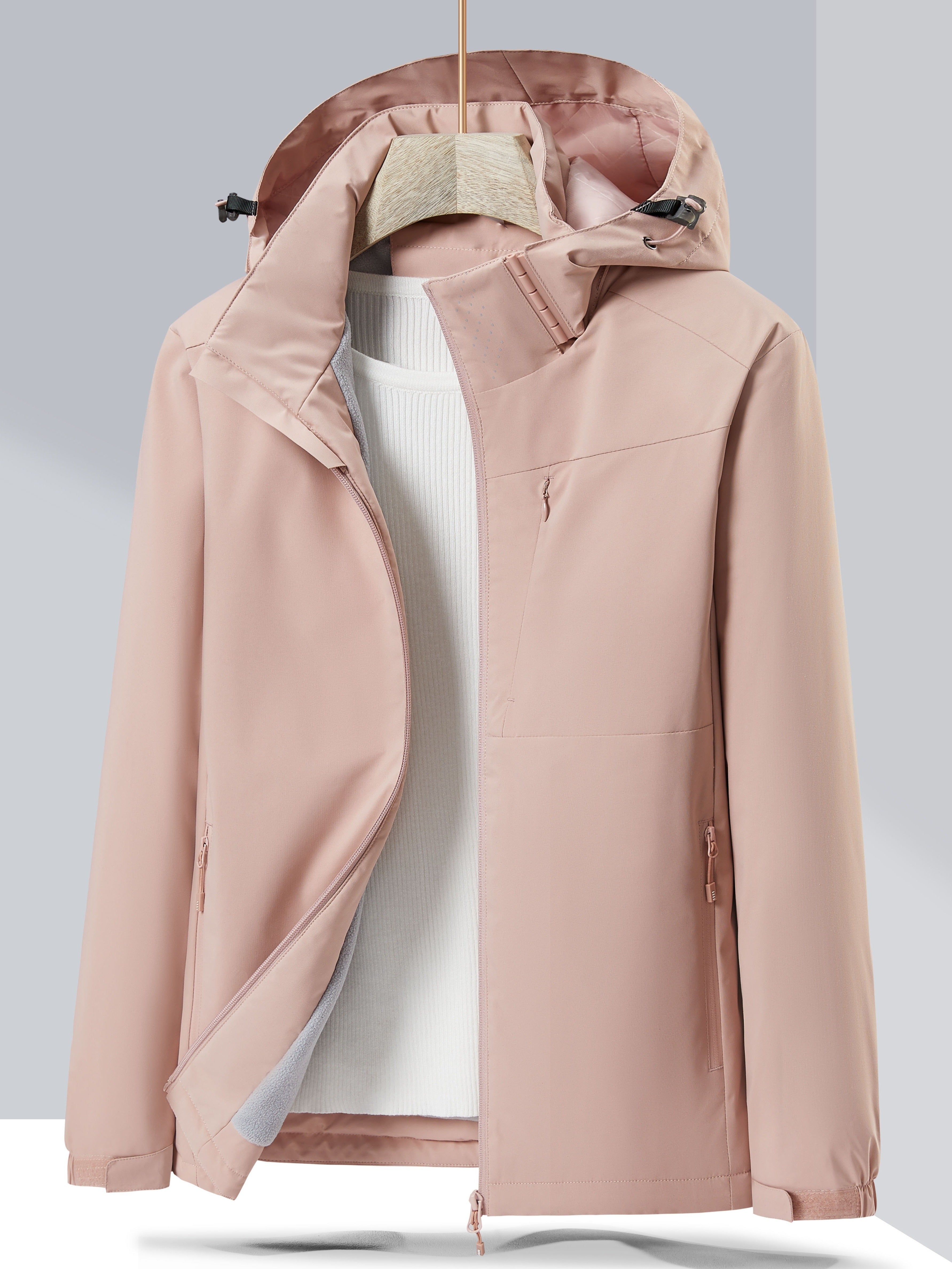 Women's Autumn and Winter Outdoor Sports Casual Warm Fleece Lined Windproof Stand Collar Jacket -