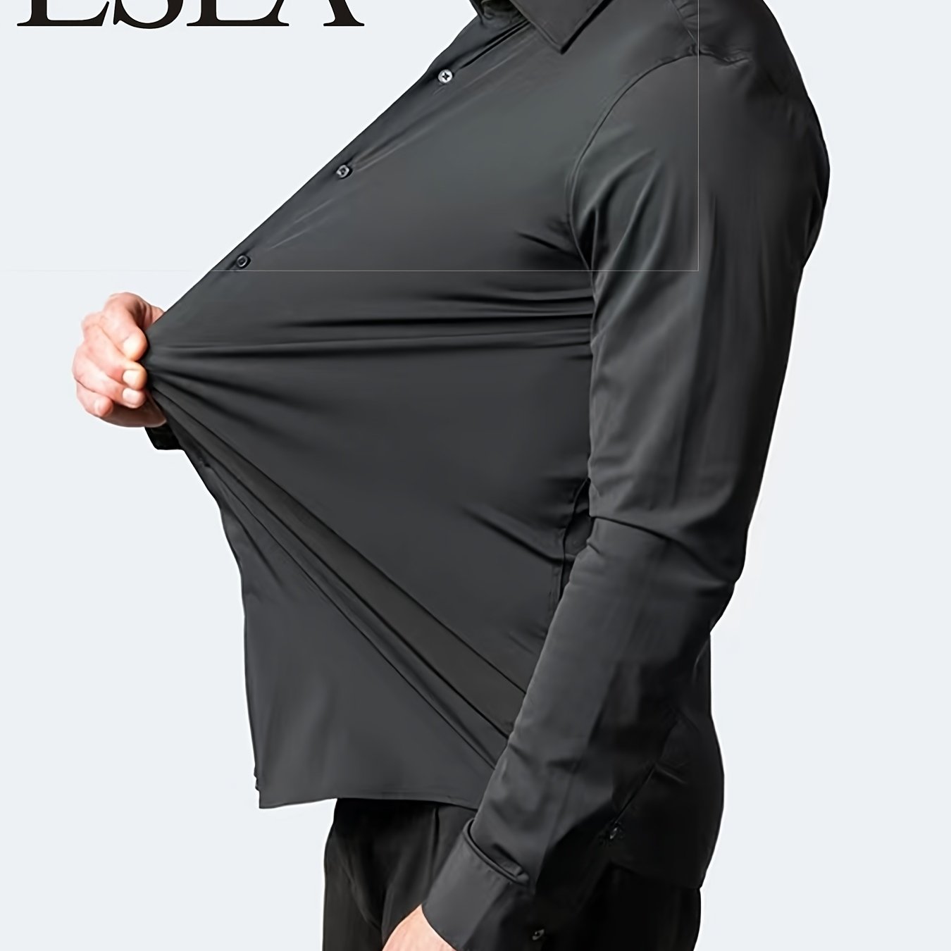 Men'S Slim-Fit Stretch Formal Shirt, Light Business Lapel Long Sleeve Shirt, Men'S Business Shirt Wrinkle-Resistant and Durable Solid Color Formal Long Sleeve Shirt with Buttons and Pockets Suitable for Work, Commuting, Datin -