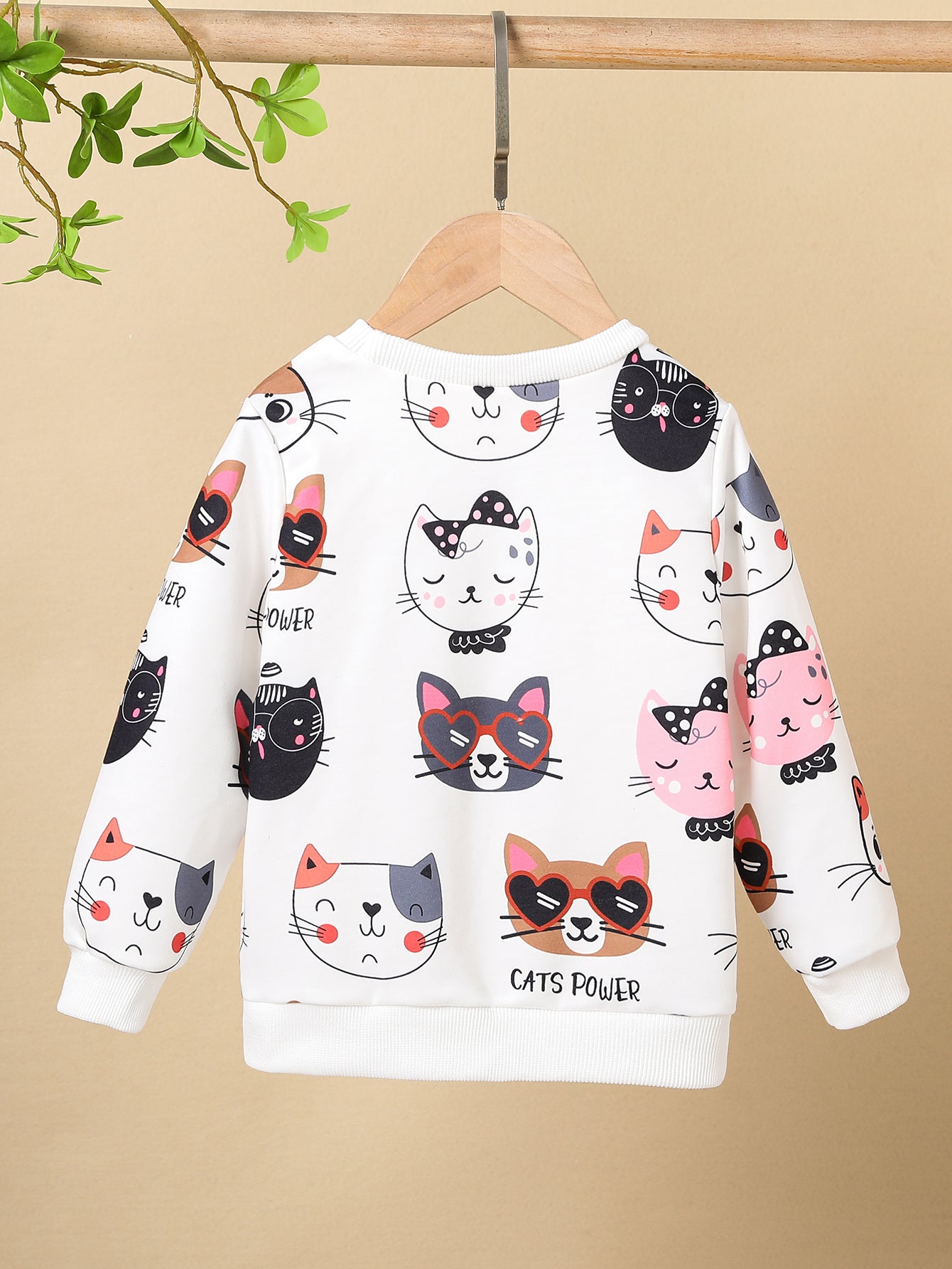 HWMFSNHFZ Girls' Lightweight Long Sleeve Cartoon Cat Print Sweatshirt - Soft Pink Crew Neck Casual Pullover for Spring & Fall, All-Season Comfort, Cute Sweaters -