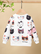 HWMFSNHFZ Girls' Lightweight Long Sleeve Cartoon Cat Print Sweatshirt - Soft Pink Crew Neck Casual Pullover for Spring & Fall, All-Season Comfort, Cute Sweaters -