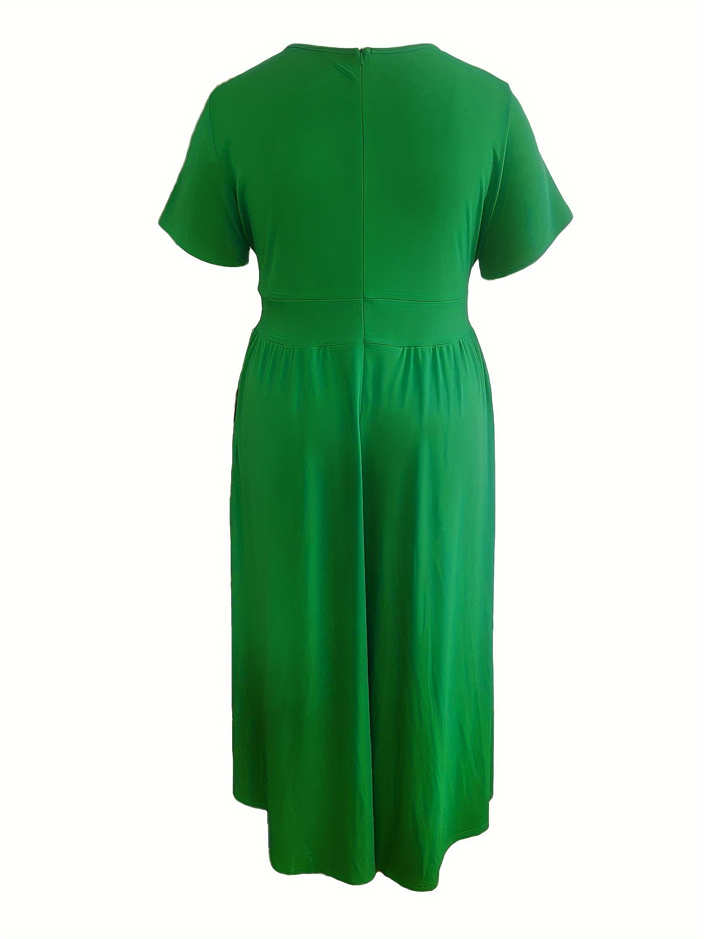 Plus Size Solid Short Sleeve Maxi Dress, Women's Plus Medium Stretch Elegant Long Dress -