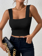 Stretchy Women's Crop Tank Top - Casual Everyday Essential - Soft, Breathable, Sleeveless, Solid Color, Comfortable, Relaxed Fit, Women's Clothing -