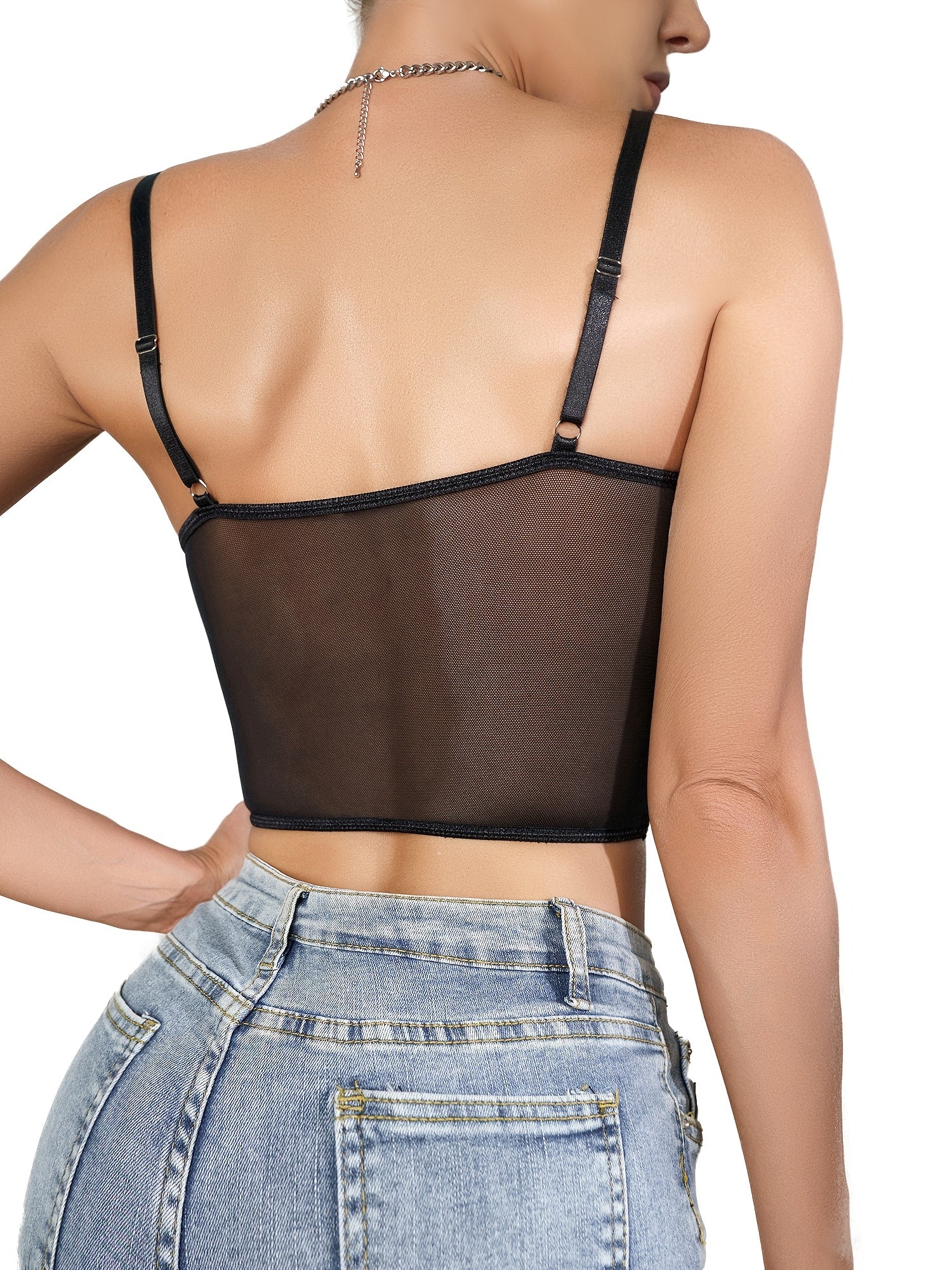 Women's Sexy Black Lace Top - Semi-Sheer V-Neck Camisole with Floral-like Patterns, Form-Fitting Elegant Lingerie for Parties, Dates, Casual Attire - Hand Wash Only -