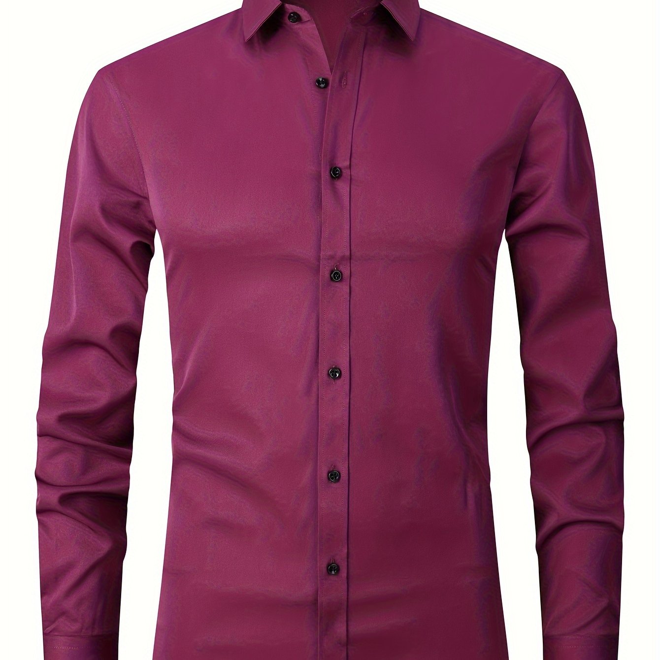Men'S Slim-Fit Stretch Formal Shirt, Light Business Lapel Long Sleeve Shirt, Men'S Business Shirt Wrinkle-Resistant and Durable Solid Color Formal Long Sleeve Shirt with Buttons and Pockets Suitable for Work, Commuting, Datin -