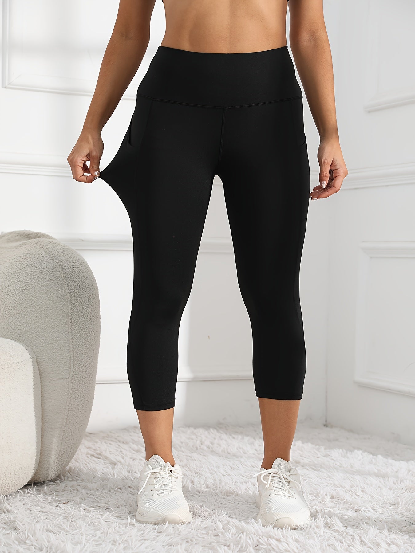 Women's High-Waisted 7/8 Length Leg Workout Leggings - Full-Length Leg Muscle-Building Gym Pants with Pockets, Solid Green Yoga Pants for Cycling, Pilates, Training | All-Season Fitness Pants with 7/8th Leg Coverage, Smooth T -