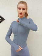 Women's Activewear: Solid Color Full Zipper Jacket With Turtle Neck, Long Sleeve & Thumb Hole For Fitness & Sports -